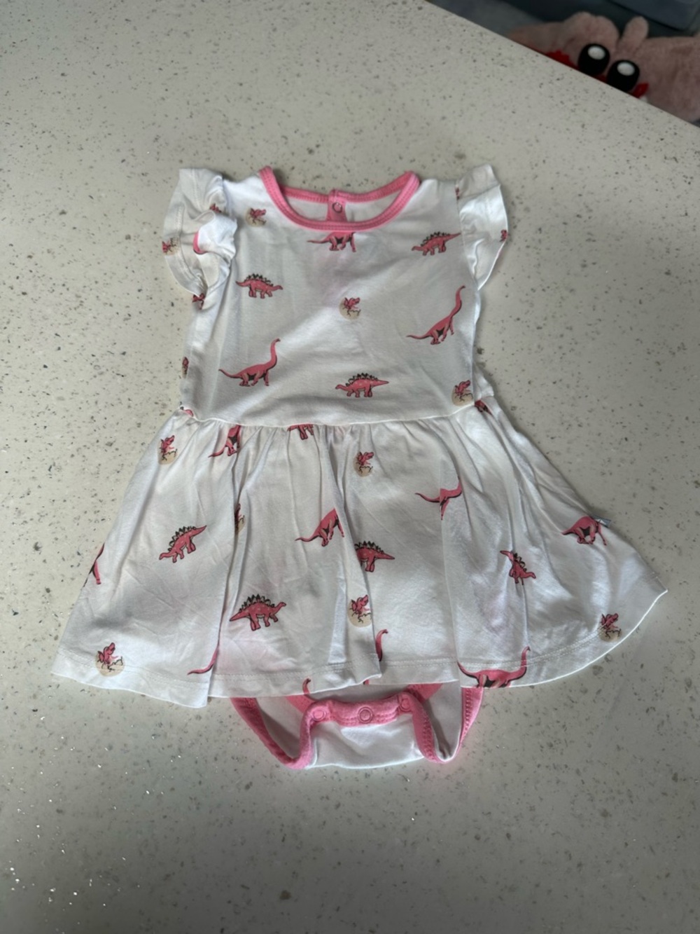 Kyte BABY White Dress Bodysuit with Pink Dinosaur Print